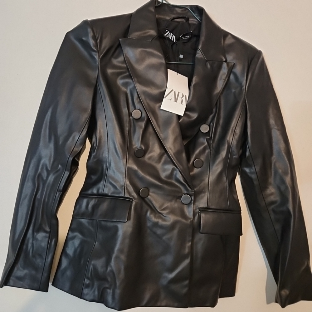 Zara Leather Jacket, Size: S, Black - Brand New